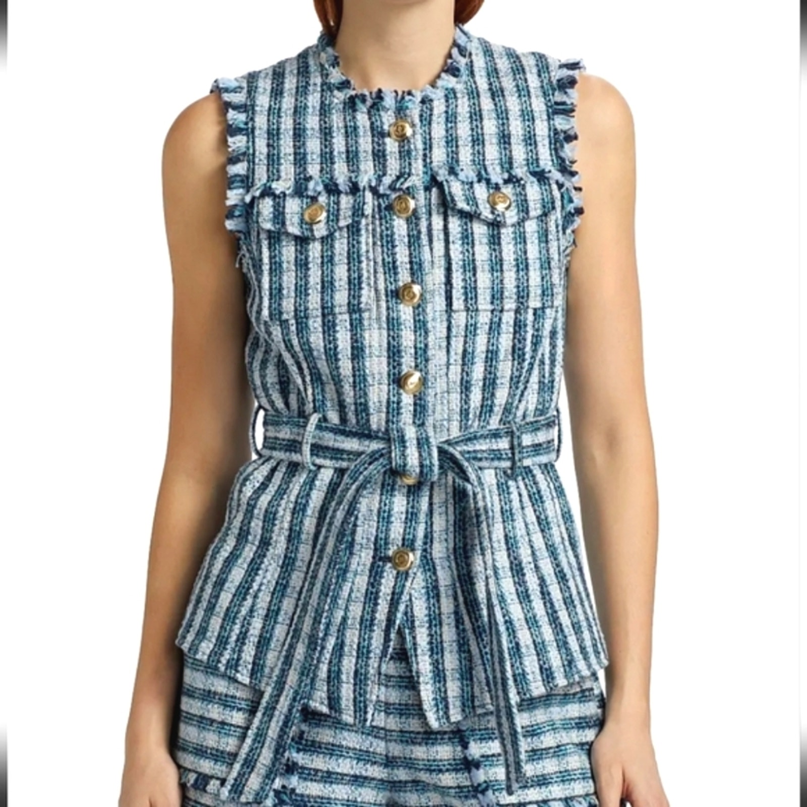 Nwt$365 Cinq A Sept Matilda Tweed Reenee Vest Blazer In Navy Multi Sz Xs